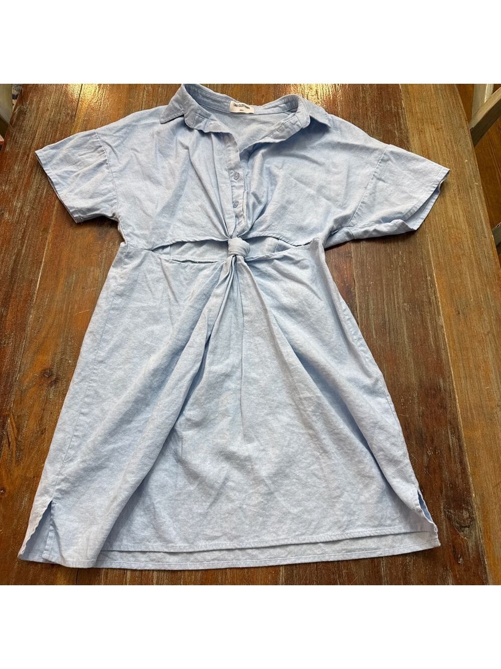 LNA Clothing Light Blue Tie Front Cut Out Mini Dress Small